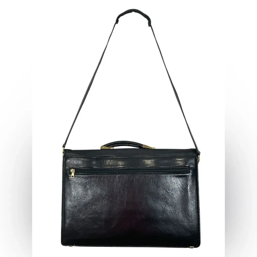 Vintage Trento Briefcase Black Leather Messenger Satchel Bag Carry Handle Strap‎